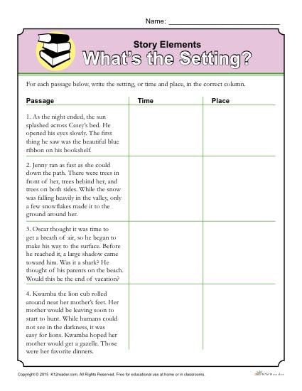 Story Elements Worksheet  What's The Setting