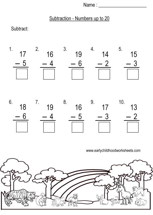 Subtraction To 20 Worksheets