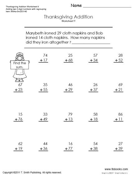Thanksgiving Addition Worksheets 9 And 10