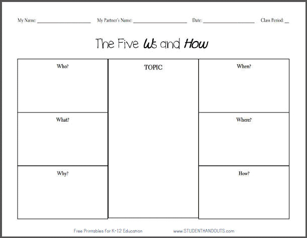 The 5 W's And How Free Printable Worksheet