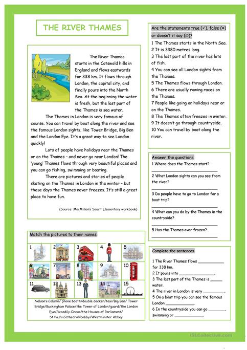 The River Thames (&london Sights) Worksheet