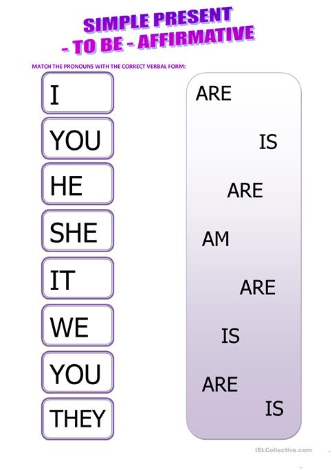 To Be In Present For Kids Worksheet