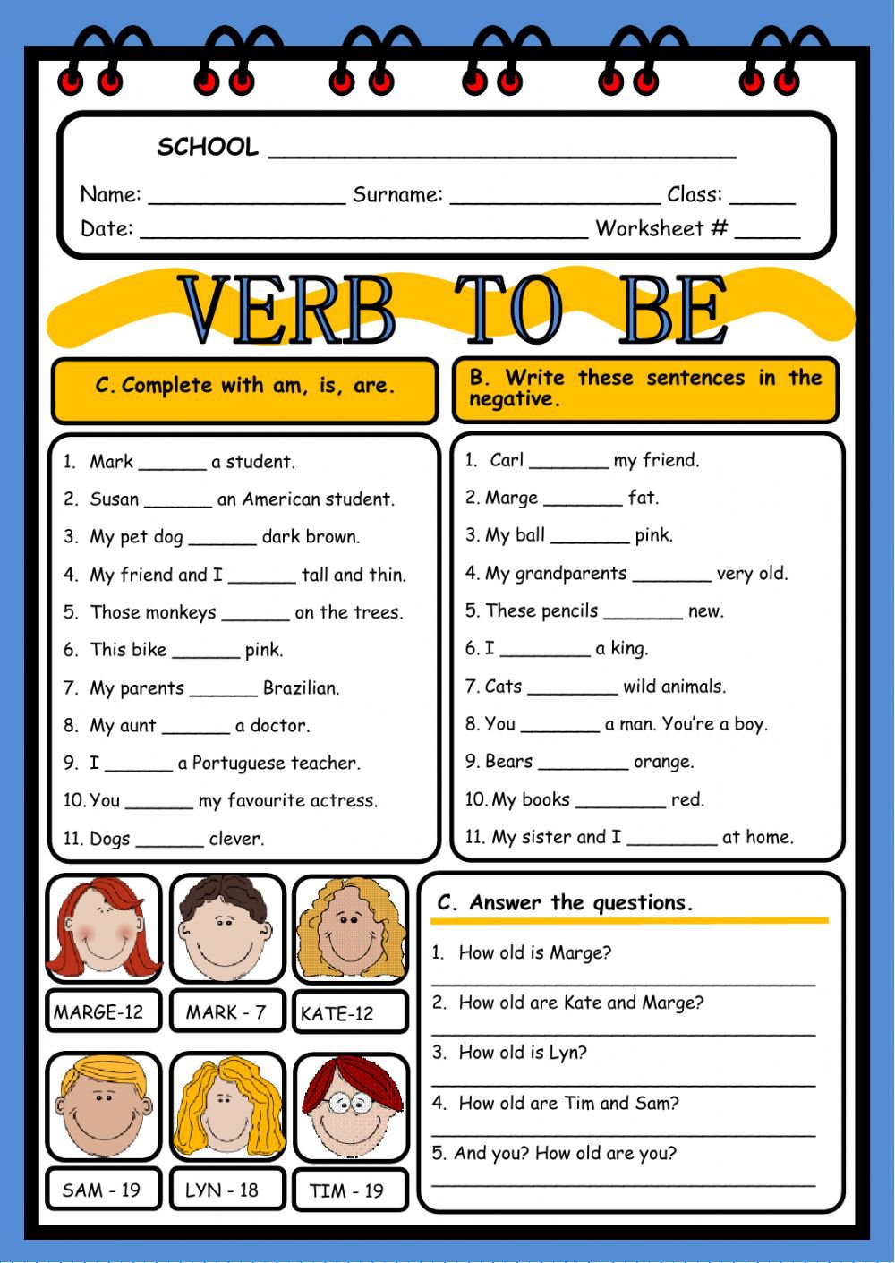 To Be Verb Worksheets 17717