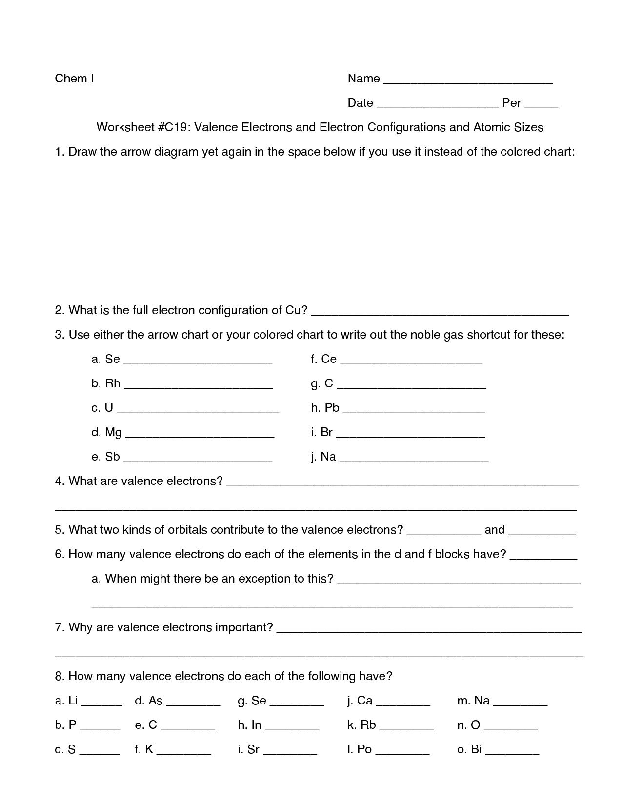 Valence Clues Worksheets