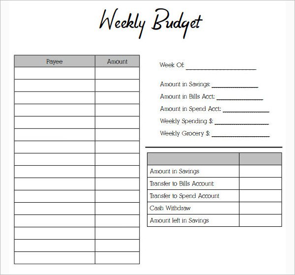 Weekly Budget Printable Free Worksheets Samples