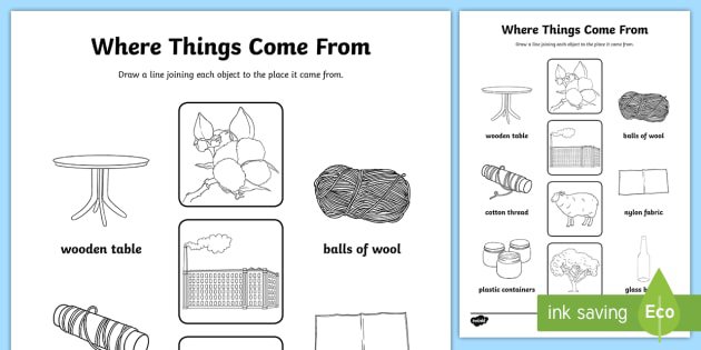 Where Things Come From Worksheet