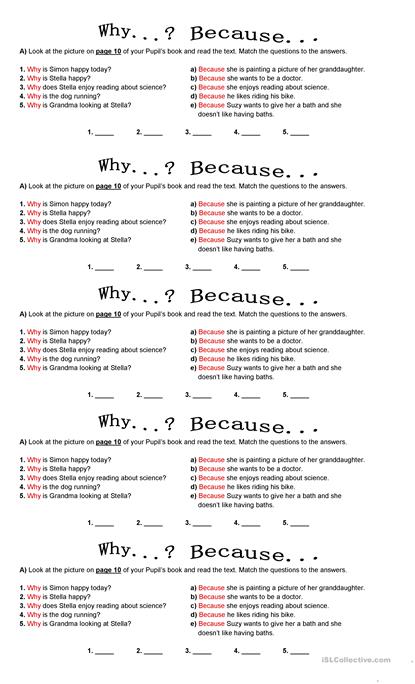 Why And Because Exercise Worksheet