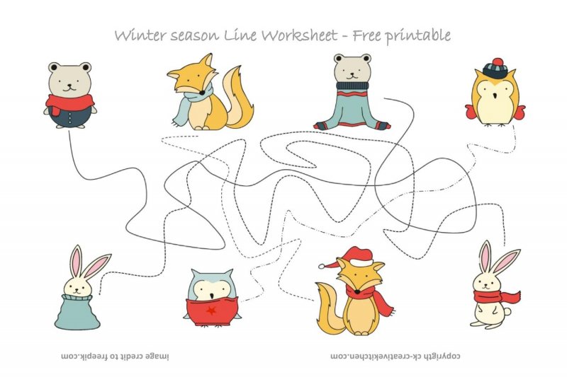 Winter Forest Animals Line Worksheet