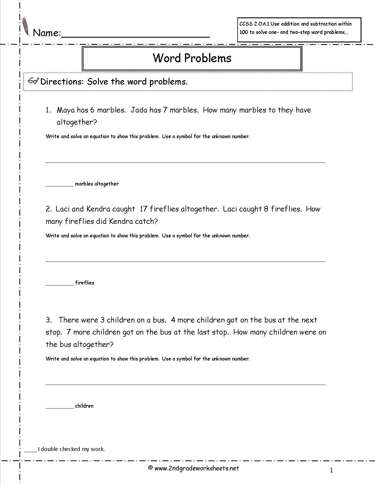 Word Problem Worksheets For 2nd Grade The Best Worksheets Image