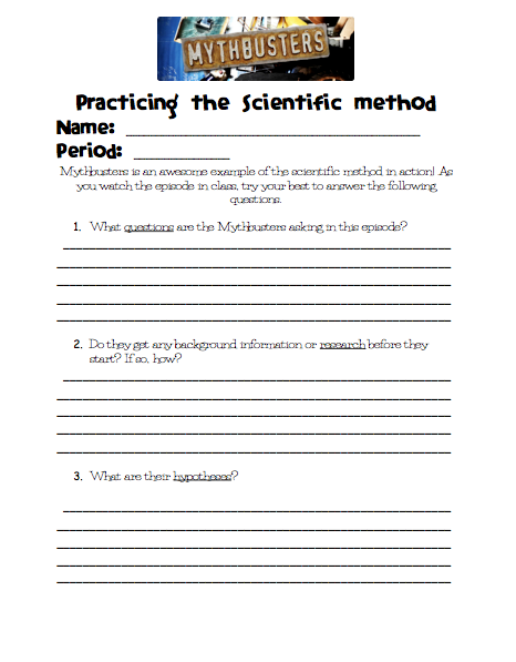 Worksheet To Go With Mythbusters Show
