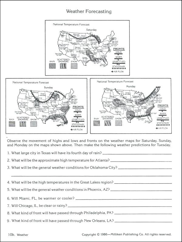 Worksheets 50 Inspirational Forecasting Weather Map Worksheet 1