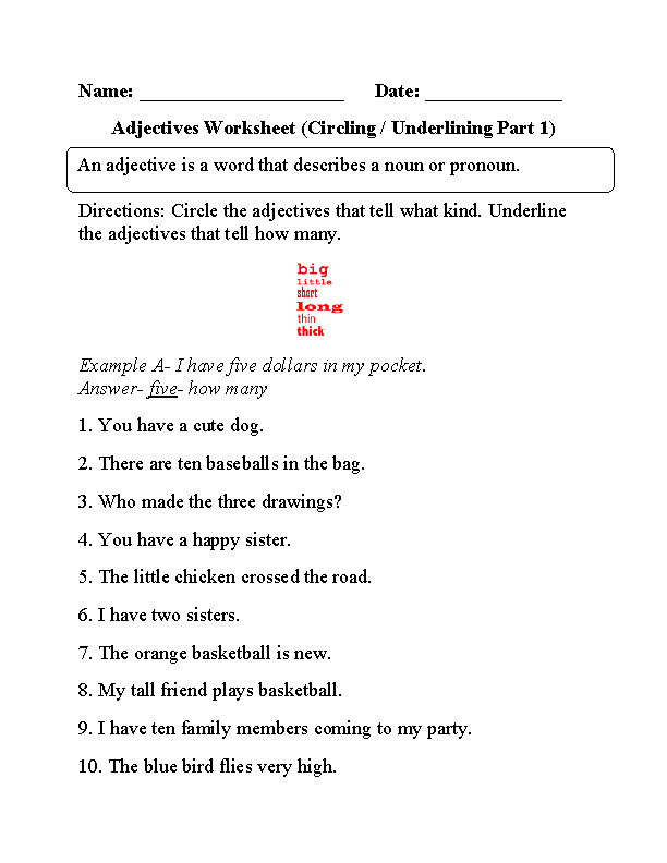 Worksheets For Grade 1 Describing Words