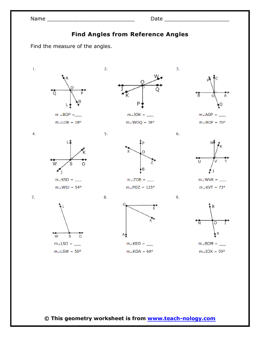 Worksheets Geometry Angles