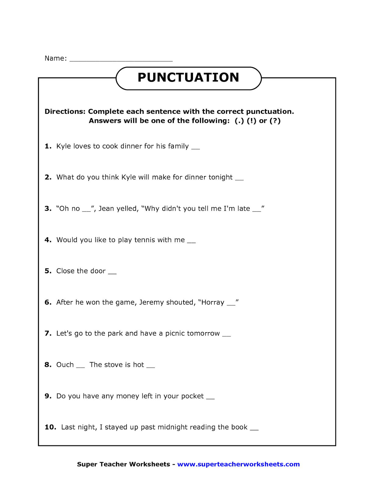 Year 4 English Punctuation Worksheets