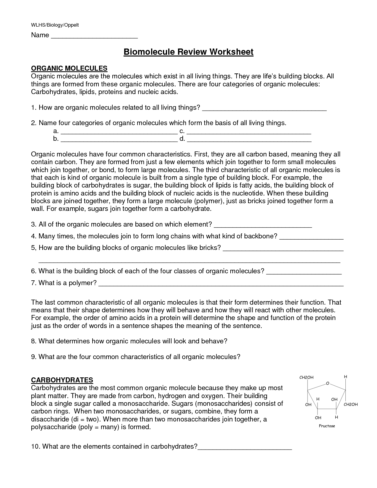 11 Best Images Of Carbon Carbohydrate Structure Worksheet