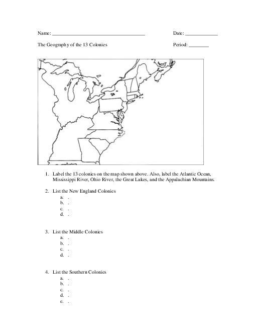13 Colonies Economies And Geography Worksheet