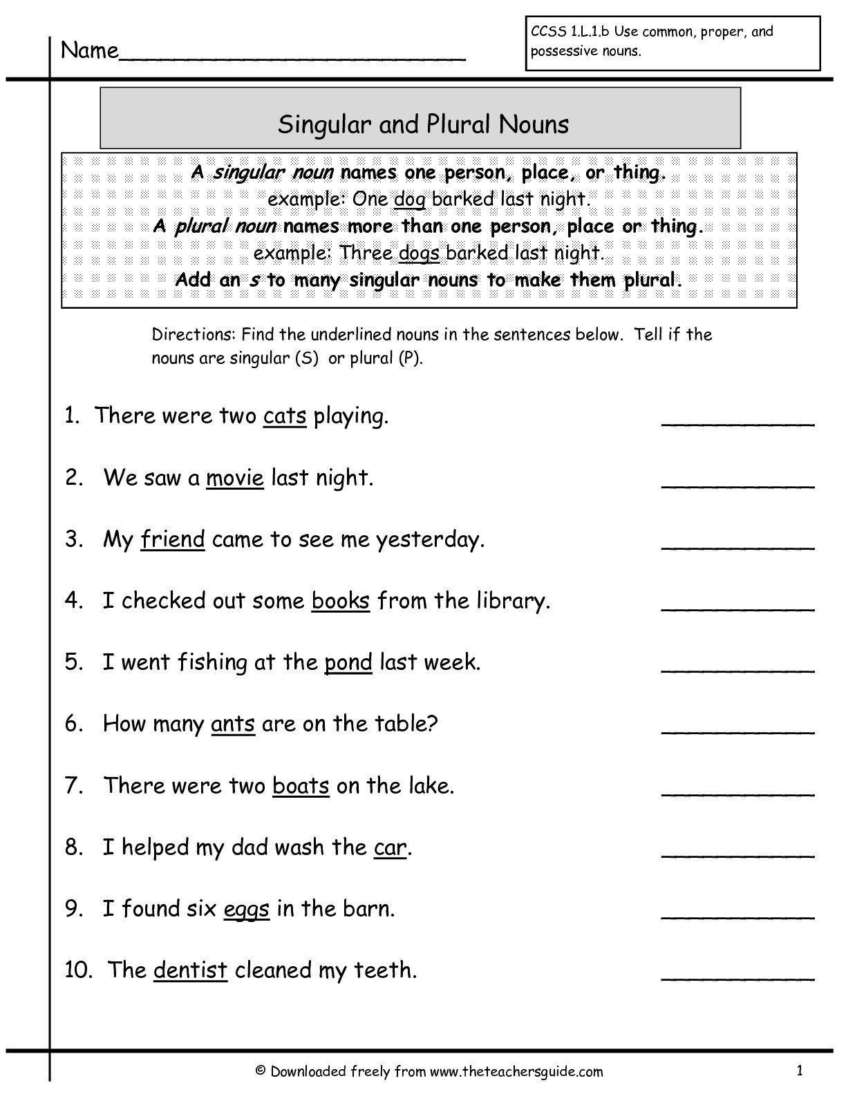 Noun Worksheets First Grade Free