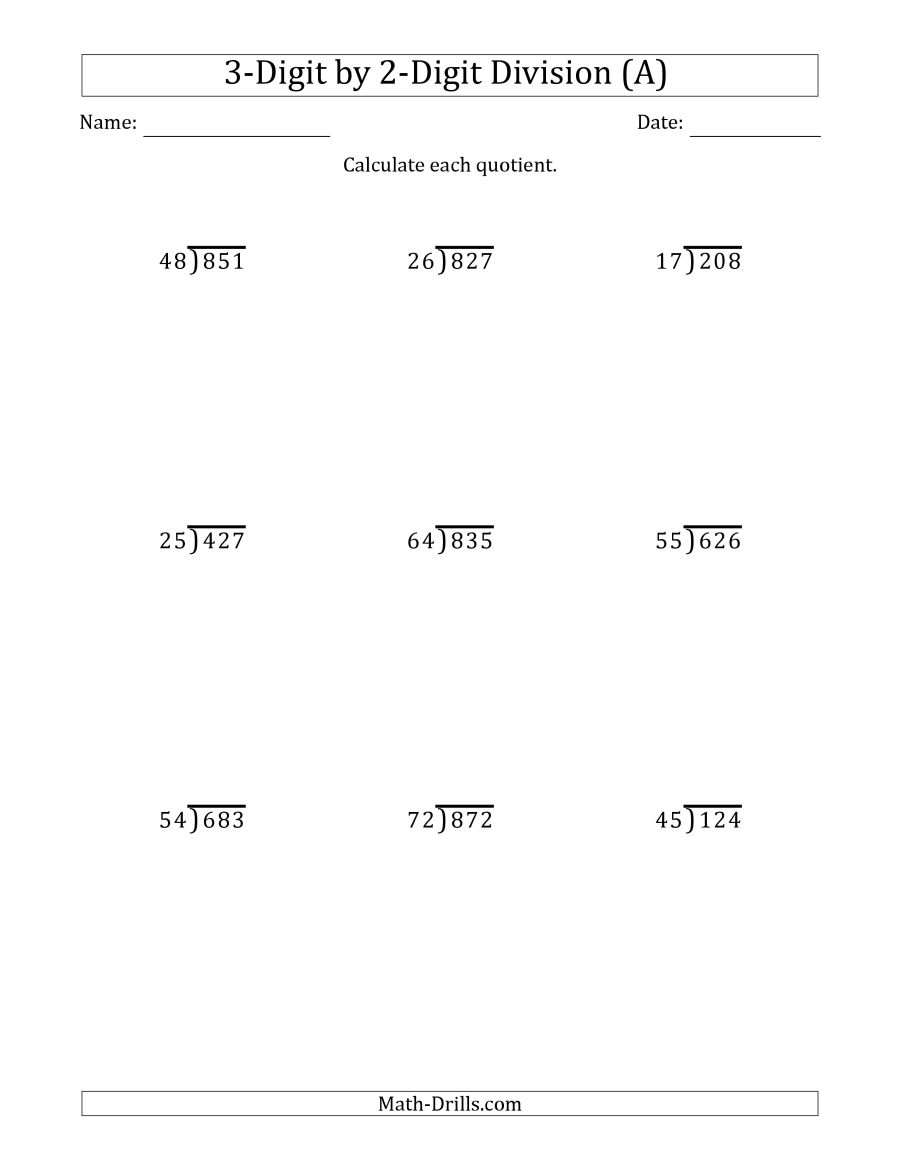 3 Digit By 2 Digit Division With Remainders Worksheets 122594