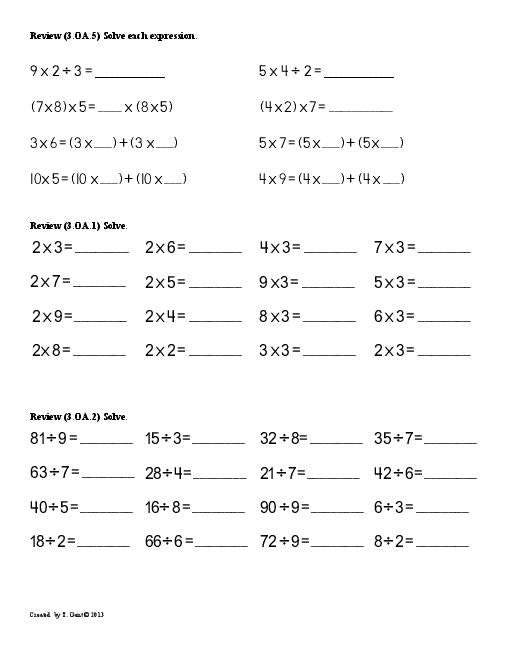 3rd Grade Common Core Math Worksheets Common Core 3 Rd Grade Math