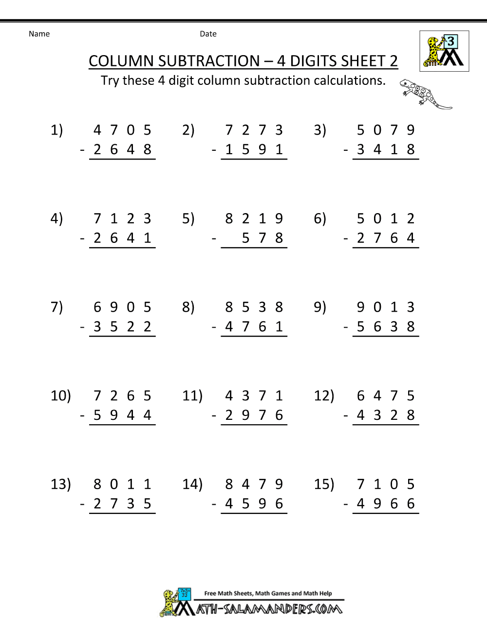 3rd Grade Math Worksheets Subtraction Borrowing 250191