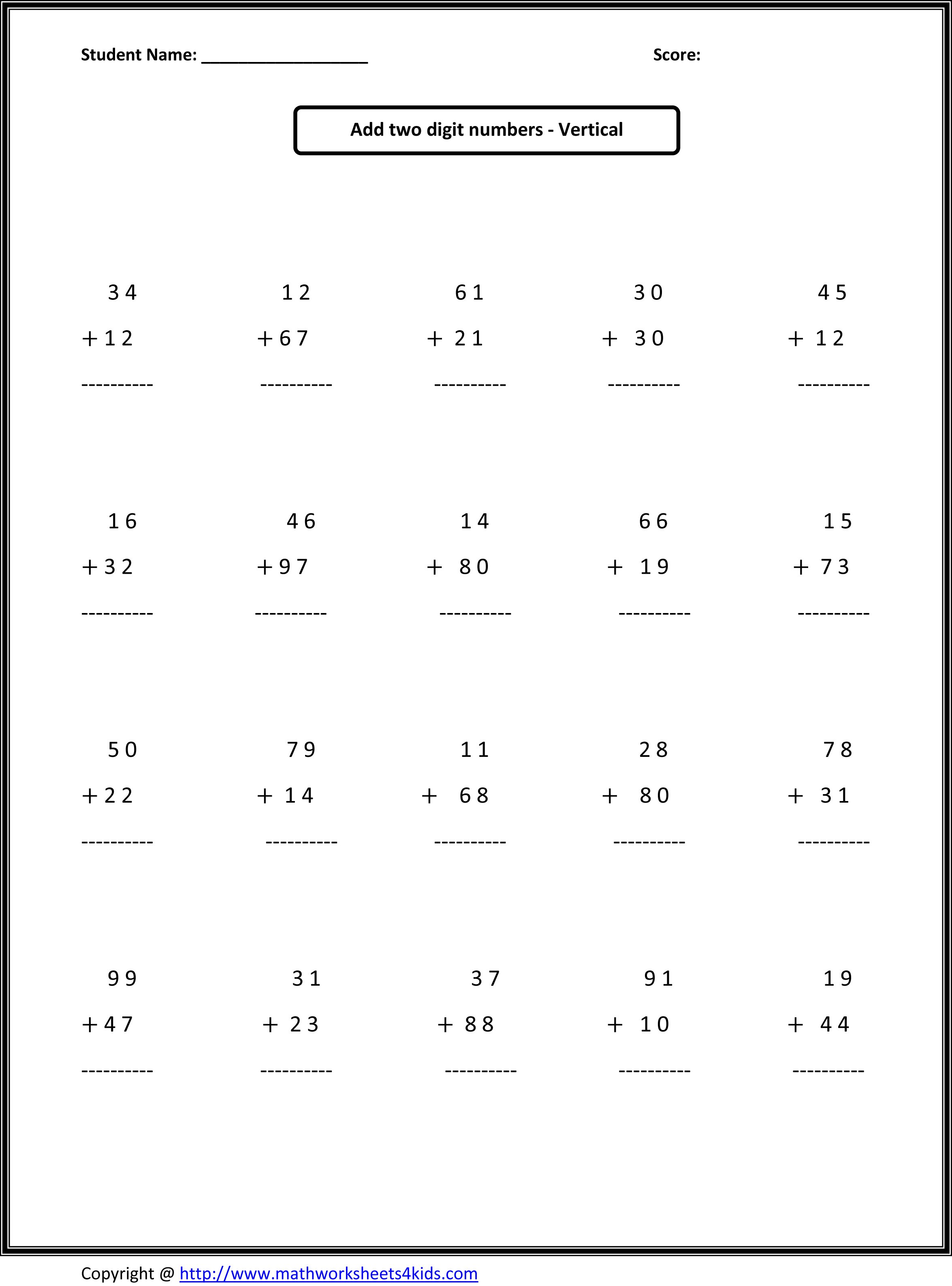 44 Second Grade Addition Worksheets, 2nd Grade Math Addition