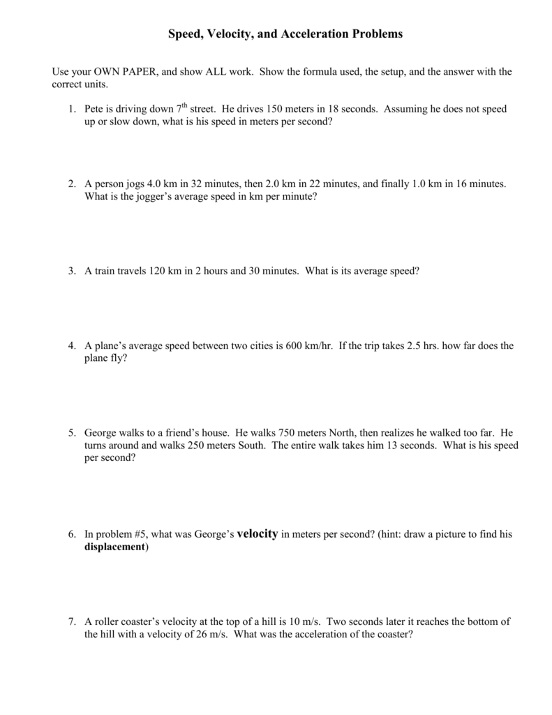 Acceleration Problems Worksheet The Best Worksheets Image | Free ...