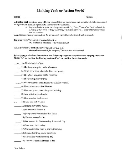Action And Linking Verb Worksheets The Best Worksheets Image