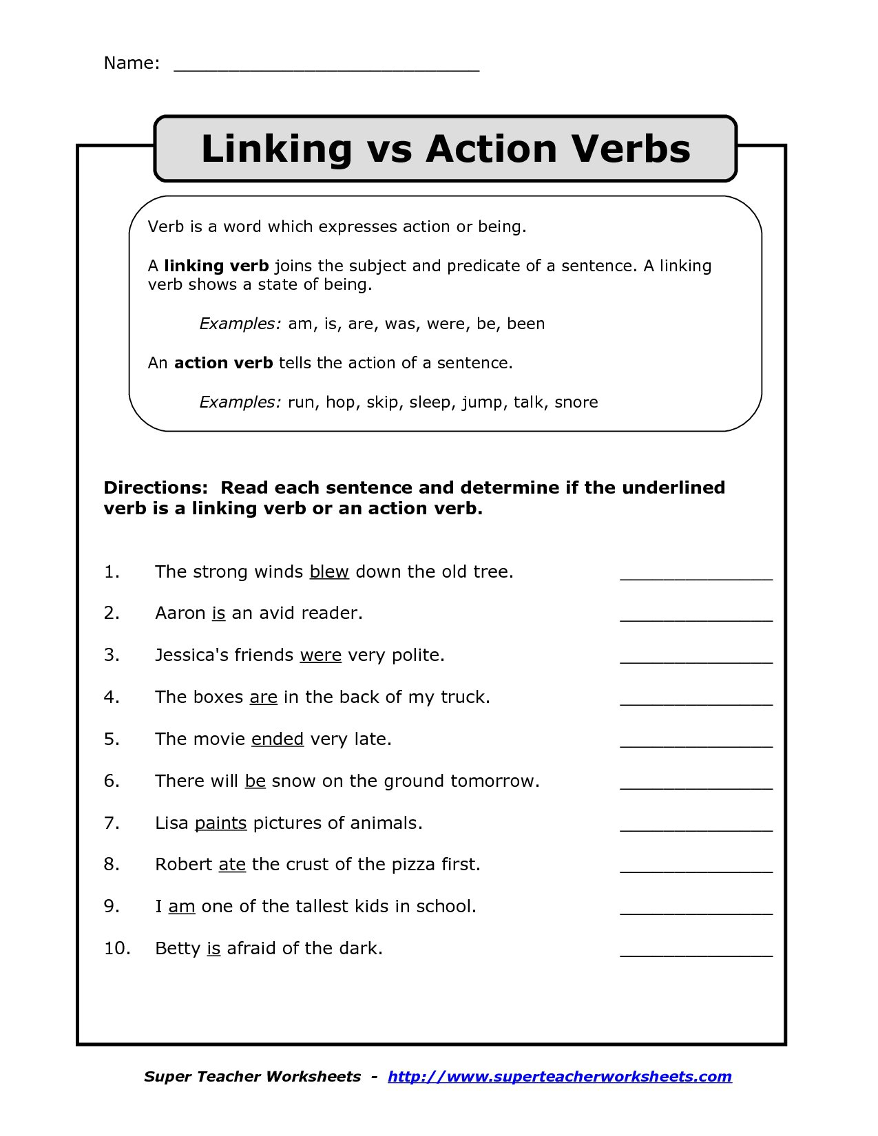 Action Linking Verb Worksheet The Best Worksheets Image Collection