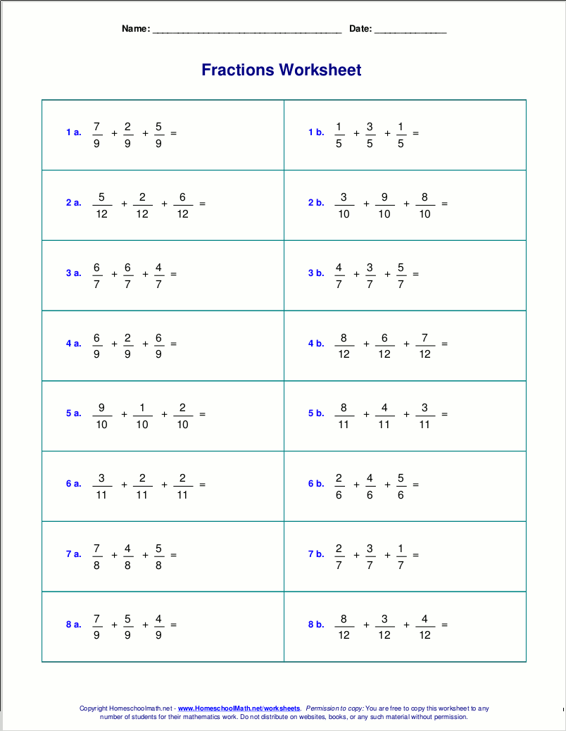 Adding Fractions With Common Denominators Worksheets 913458