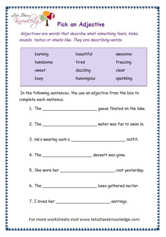Adjectives Worksheets For Grade 3 Pdf