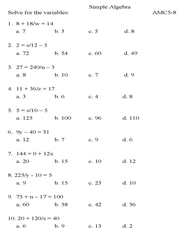 Algebra Drill Worksheets The Best Image Coll On College ...