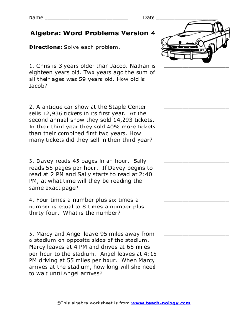 Algebra Word Problems Worksheet Solving Algebra Word Problems