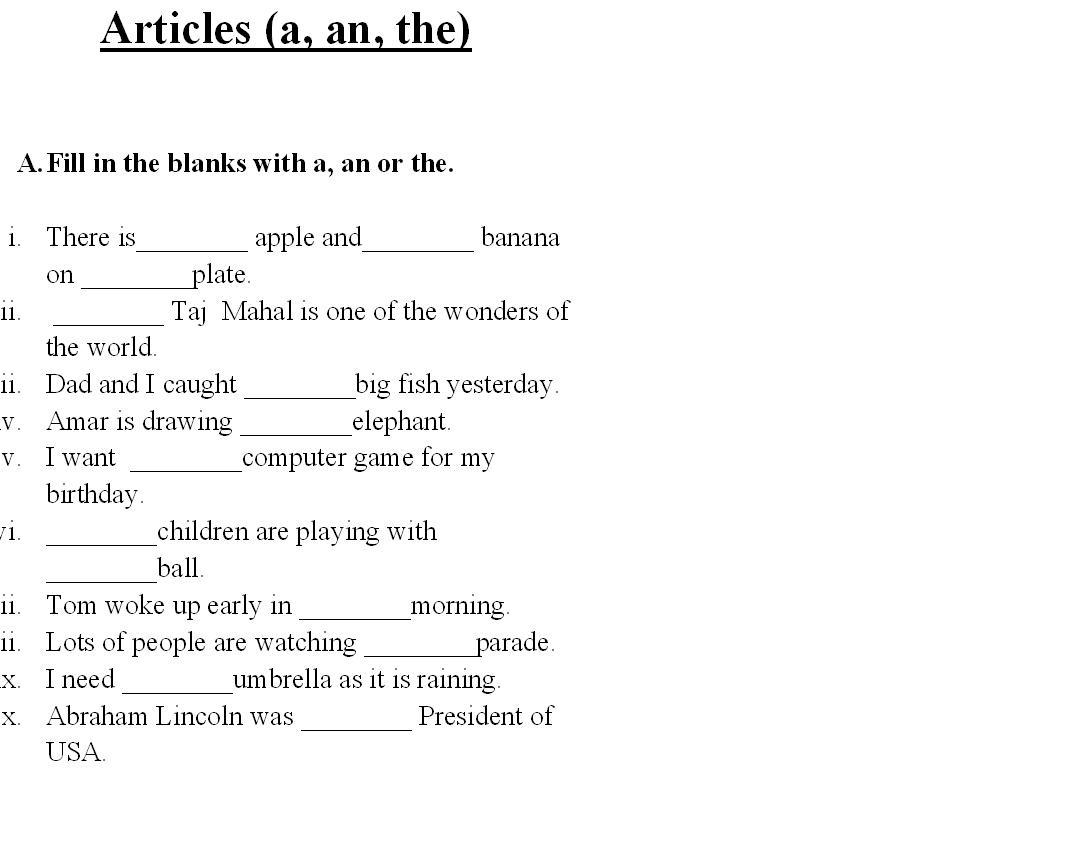 Articles Worksheet For Grade 3 1144506