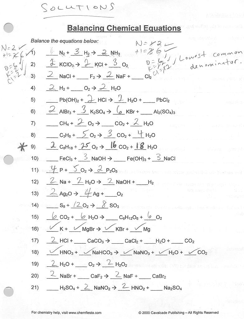 Balancing Chemical Equations Worksheet 1 Answers 932108