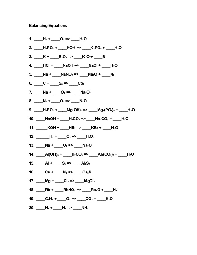 Balancing Chemical Equations Worksheet 1 Answers 932111