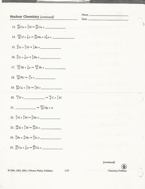 Balancing Nuclear Reactions Worksheet Nuclear Reactions Worksheet