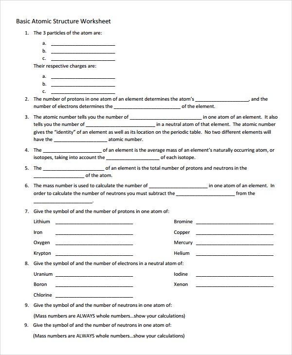 Basic Atomic Structure Worksheet Atomic Structure Worksheet | Free ...