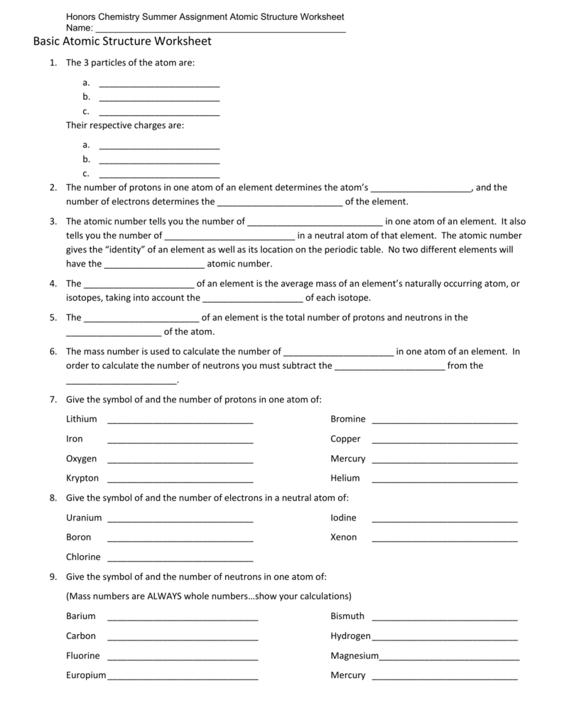 Basic Atomic Structure Worksheet The Best Worksheets Image | Free ...