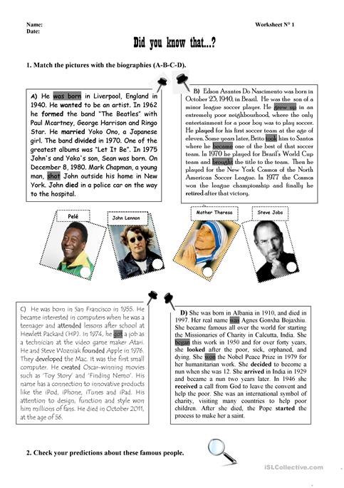 Biographies Of Famous People Worksheet