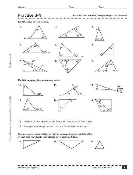 Brilliant Stylish Worksheet Triangle Sum And Exterior Angle