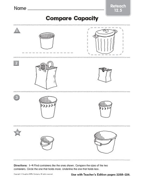 Capacity Worksheets Kindergarten