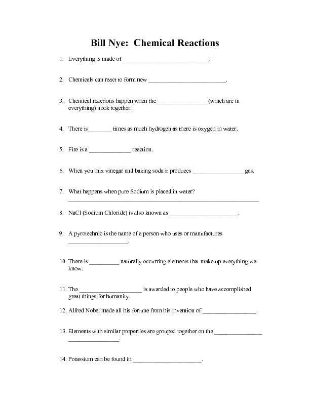 Chemical Reactions Worksheet Chemical Reactions Worksheets