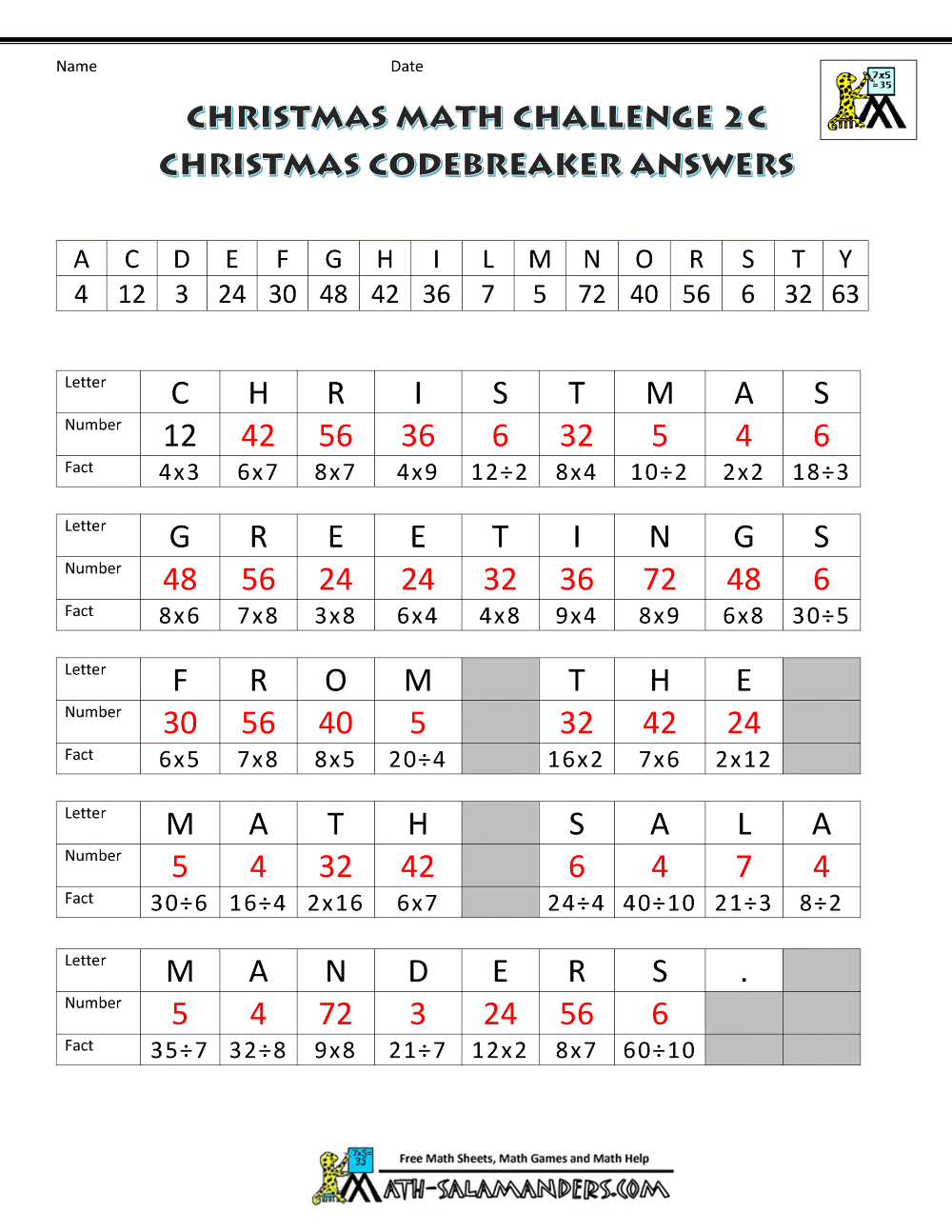 Christmas Math Printable Worksheets For Middle School 465627