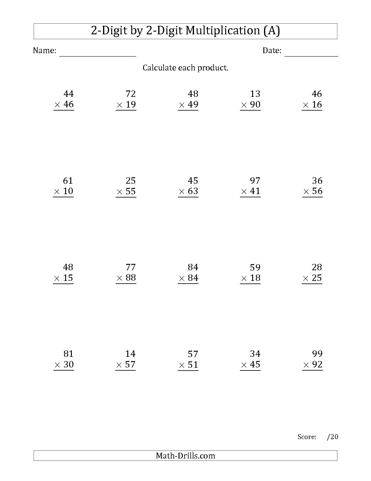 Collection Of 2 Digit By 2 Digit Multiplication Steps Worksheet