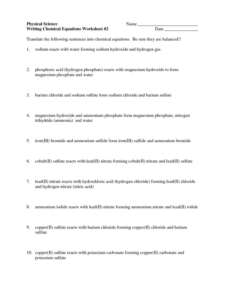 Collection Of Balancing Word Equations Worksheet Answer Key