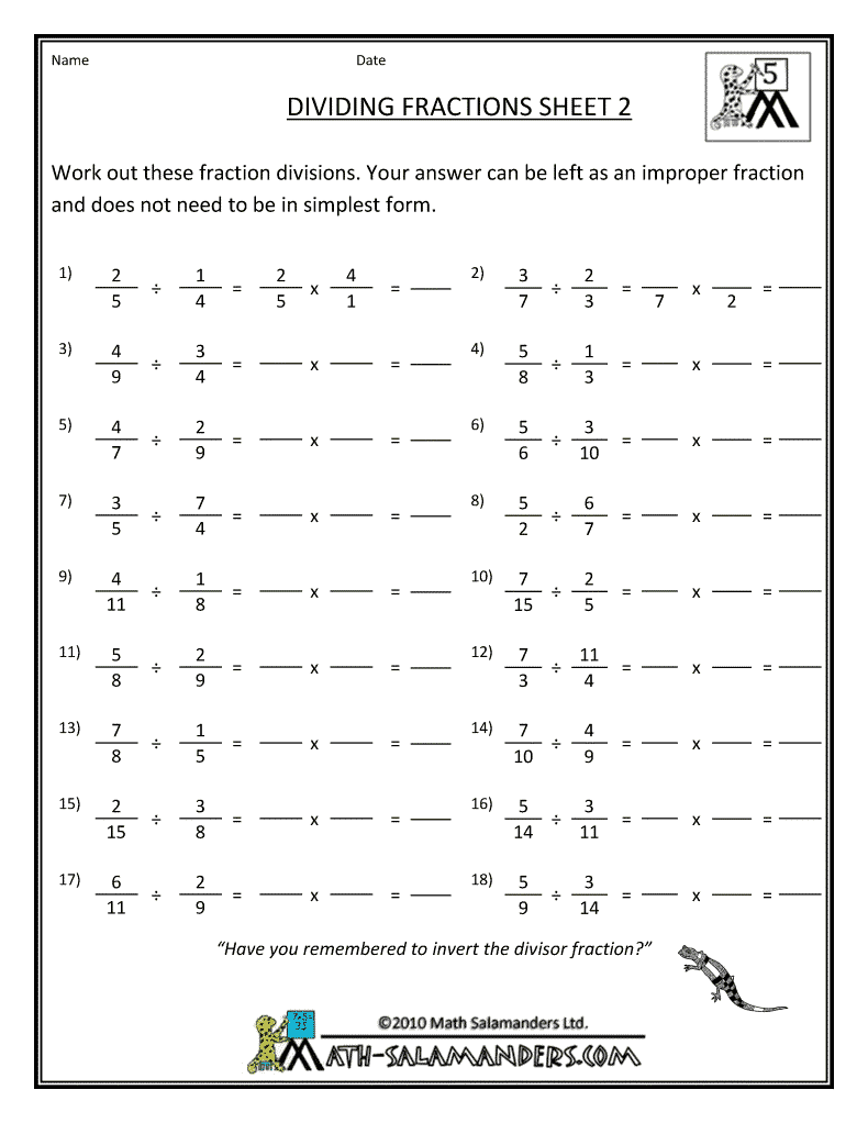 Collection Of Division Of Fractions Worksheets Grade 4