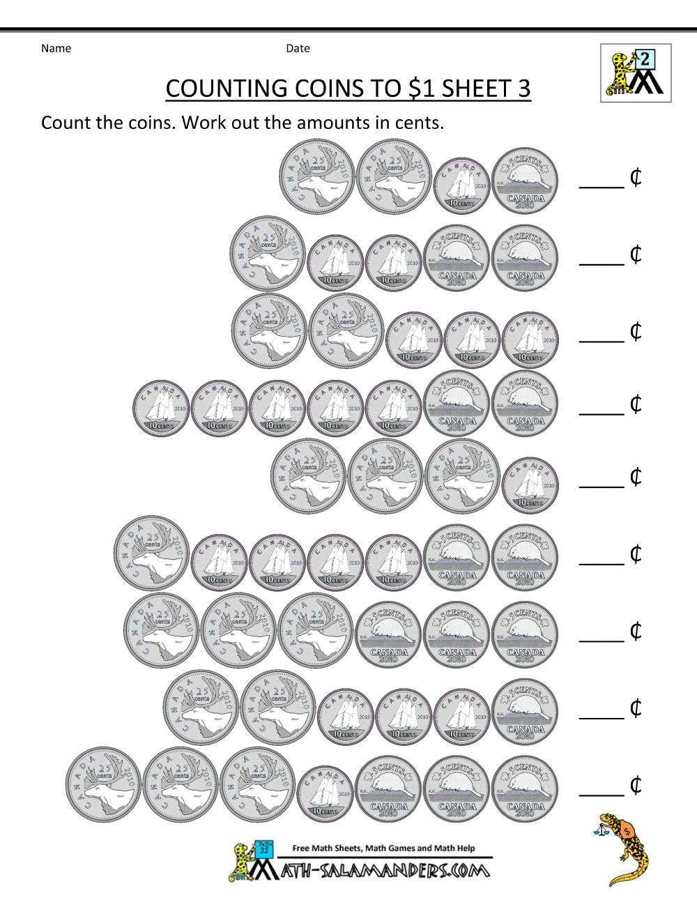 Collection Of Grade 1 Math Worksheets Canadian Money | Free Worksheets