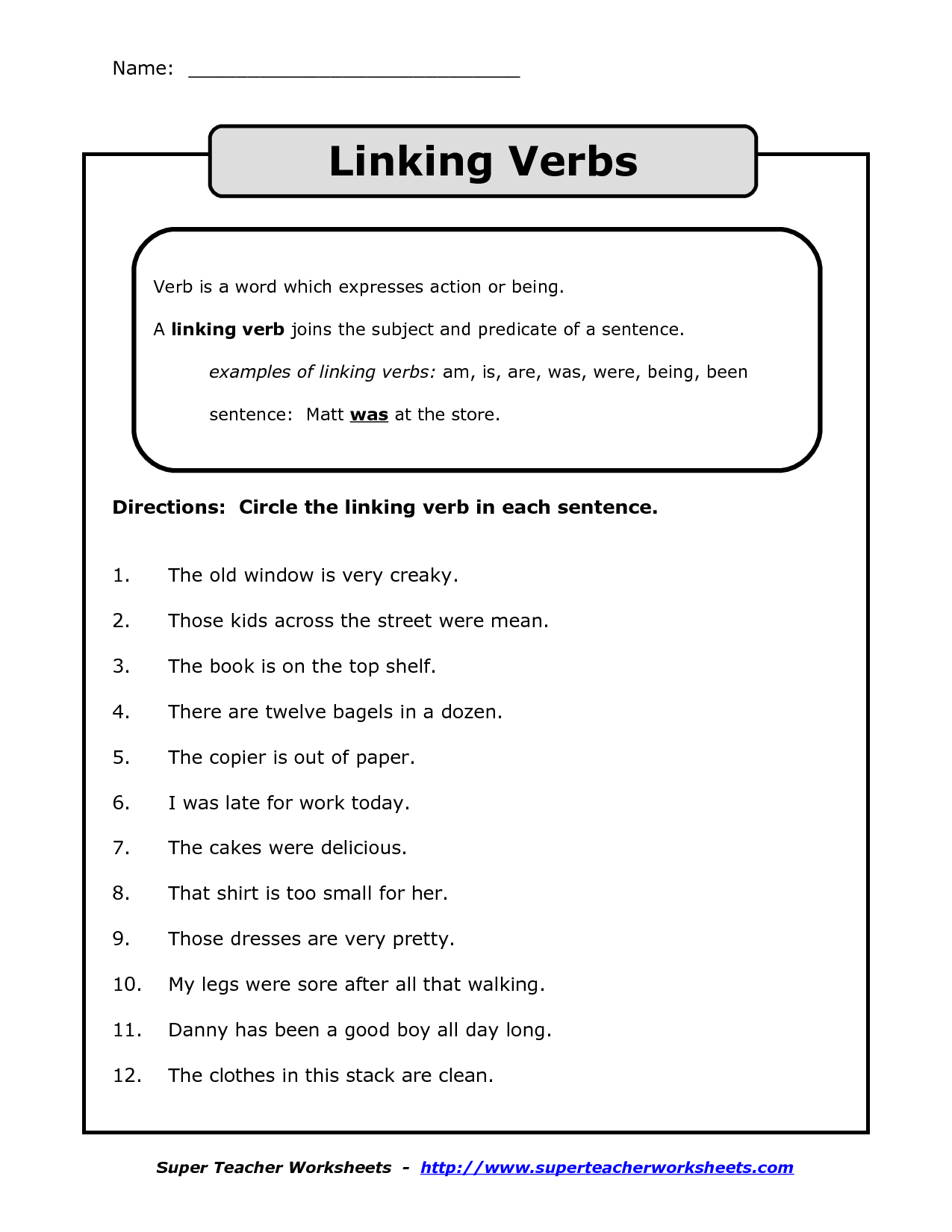 Collection Of Linking Verb Worksheets For Kindergarten