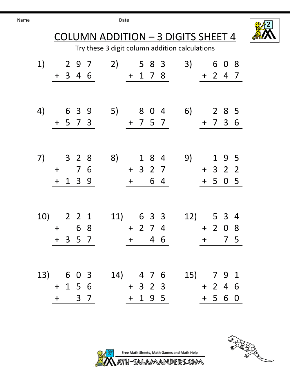 Collection Of Math Worksheets Adding 3 Digit Numbers