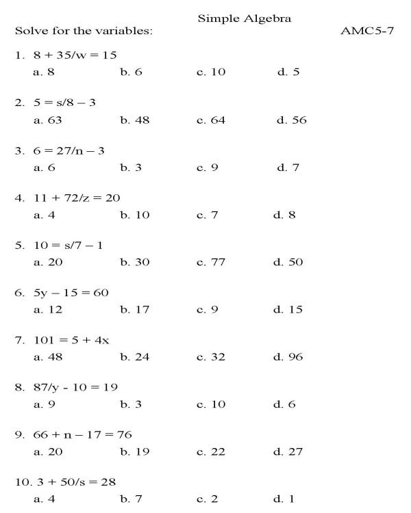 Collection Of Math Worksheets For Grade 8 Pre Algebra